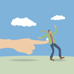 The picture shows a hand nudging a person